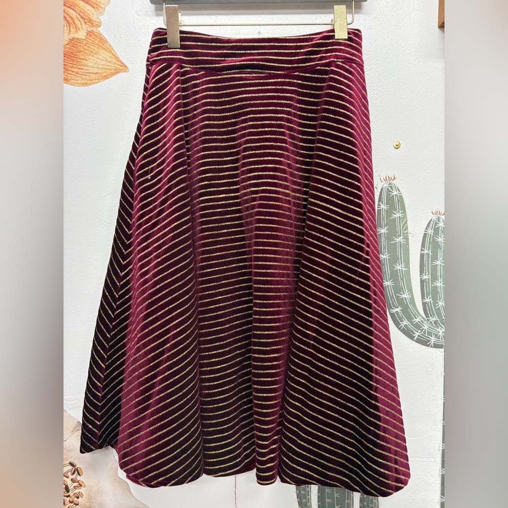 Unique Vintage Burgundy Velvet And Gold  Skirt